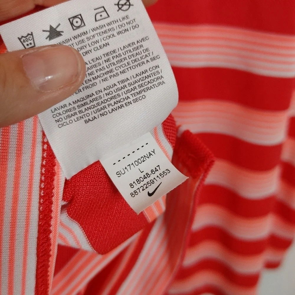 Nike Golf Standard Fit Polo Shirt Short Sleeve Pink‎ Orange White Stripe Melon L
